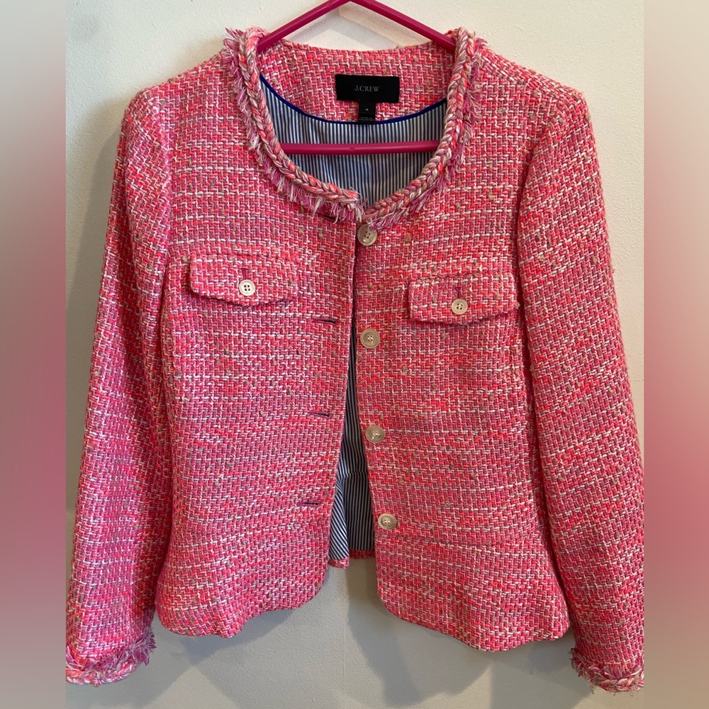 J Crew Peplum Lady Jacket in Neon Fuchsia Tweed Size 4